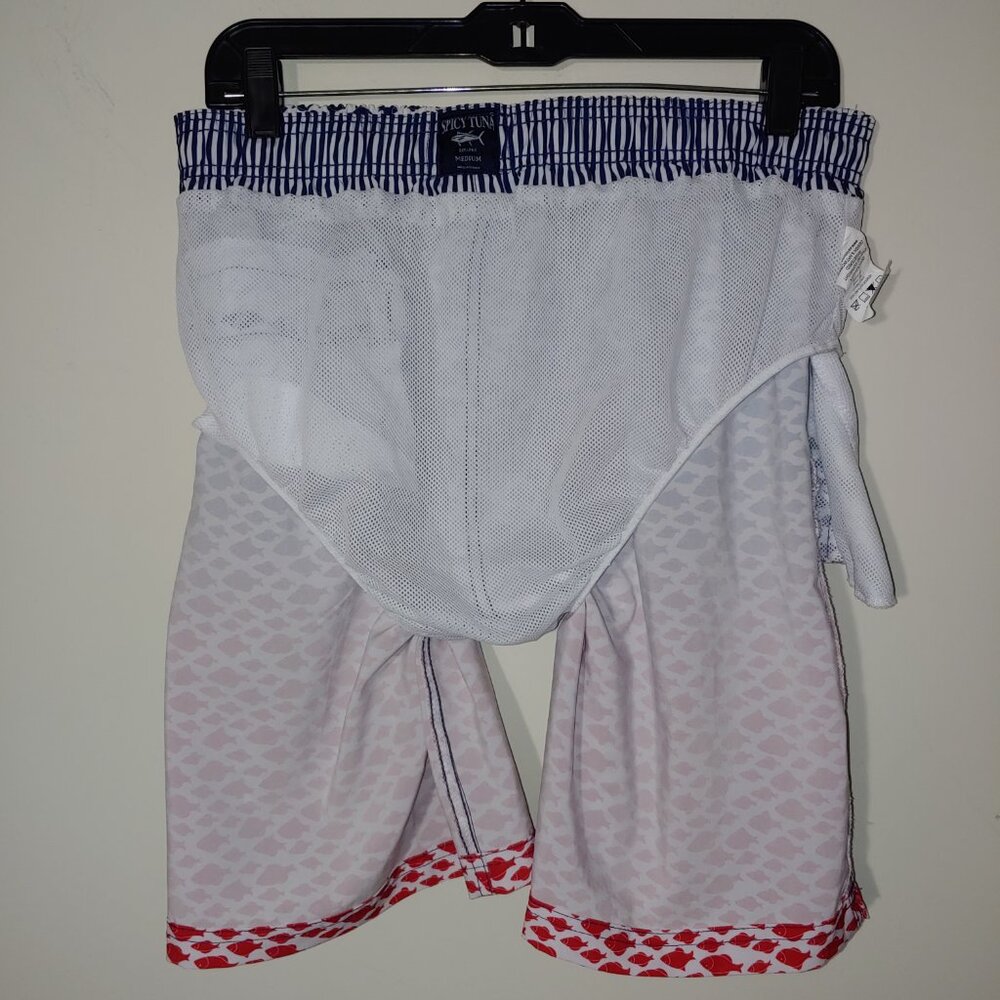 Spicy Tuna Trunks Size Medium Color Blocks Blue Red Fish Print - Picture 4 of 9